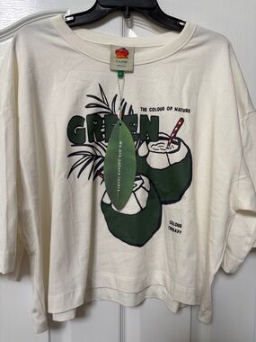 Farm Rio Beige Graphic Tee with Coconut Print